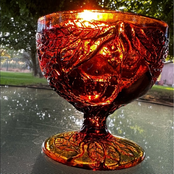 Vintage Tiara Exclusive Dark Amber Low Stem Glass set of 5 - Picture 2 of 10